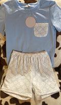 Blue Lattice Short Set
