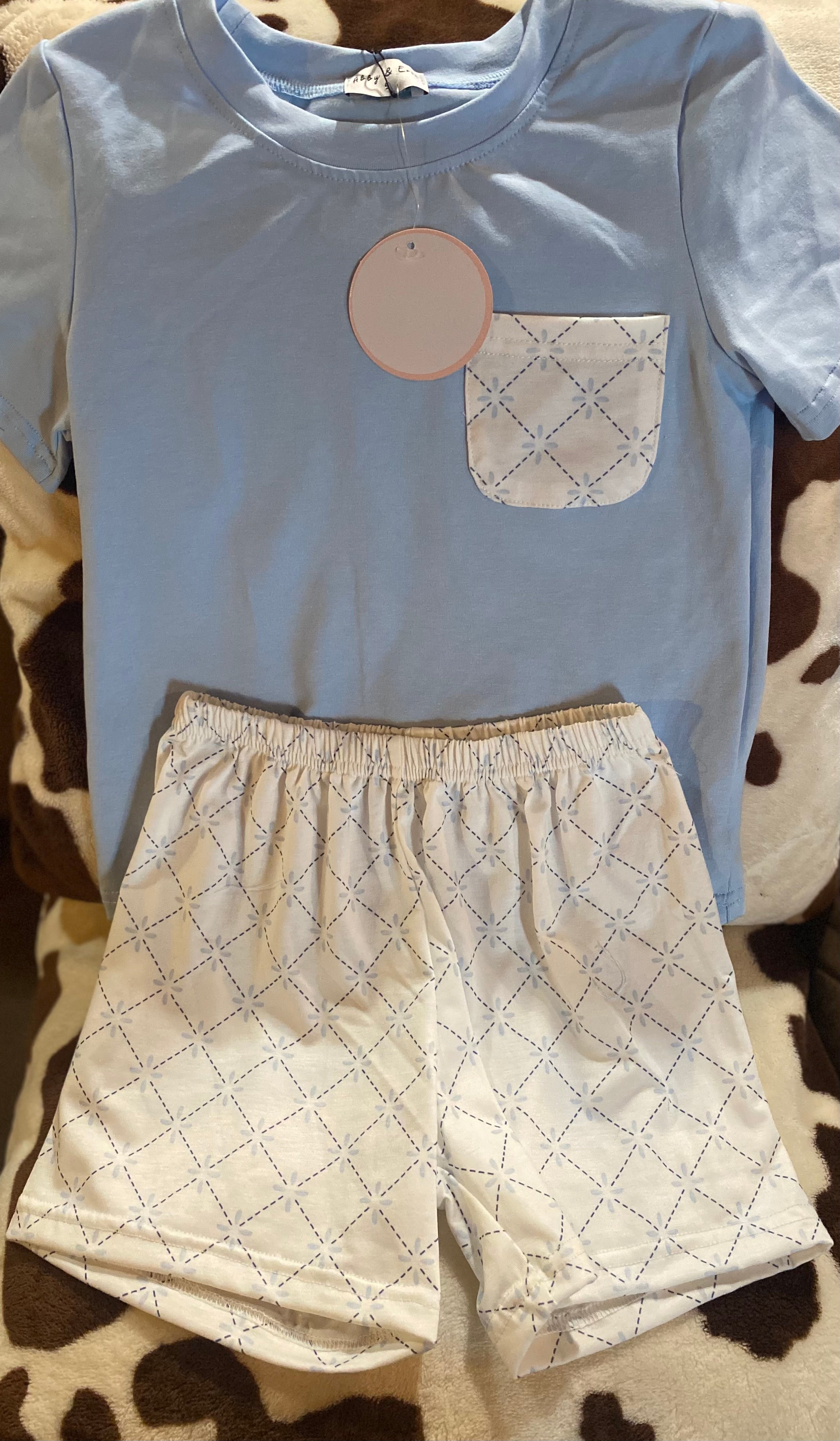Blue Lattice Short Set