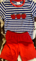 Blue Stripe Appliqué Apple Set