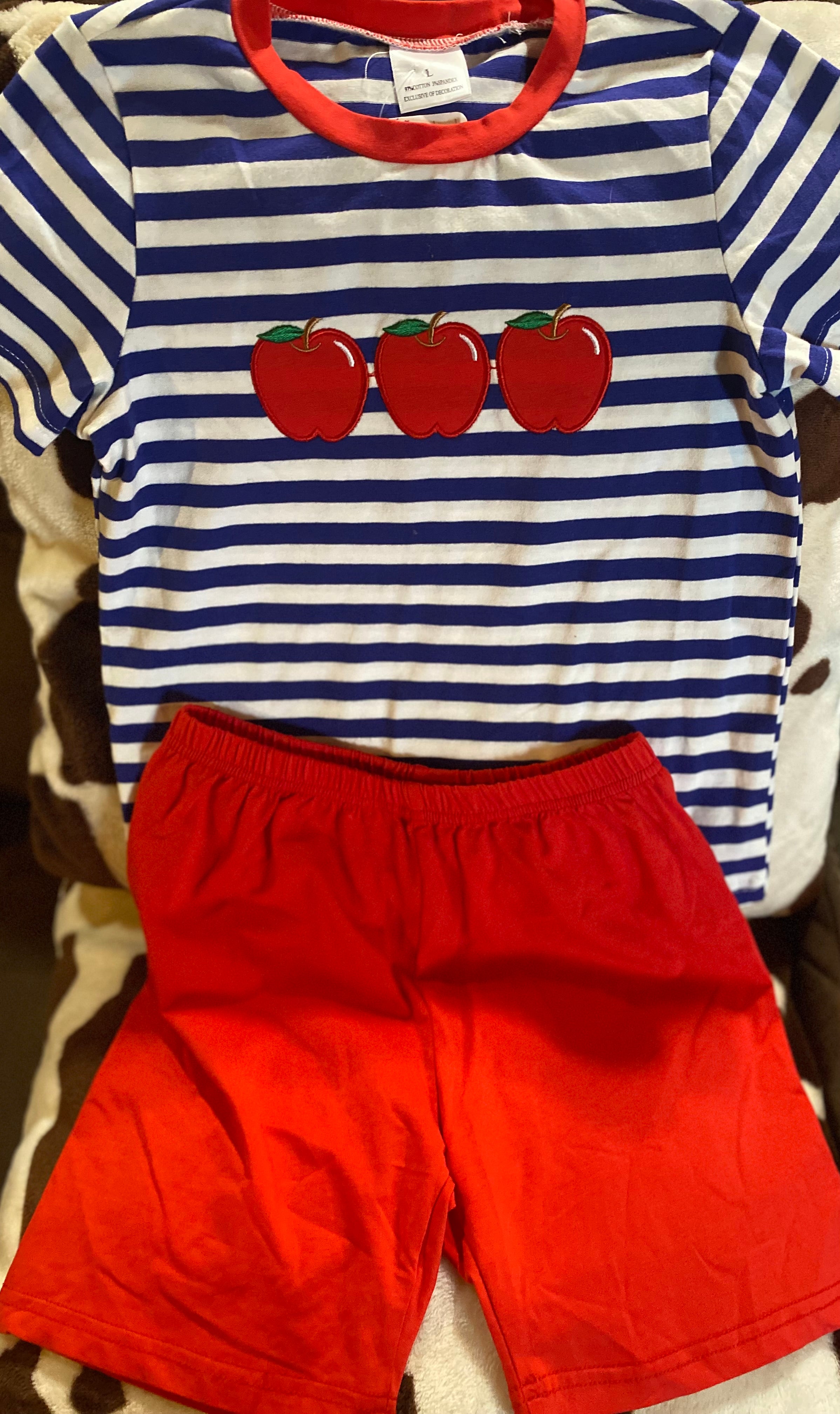 Blue Stripe Appliqué Apple Set