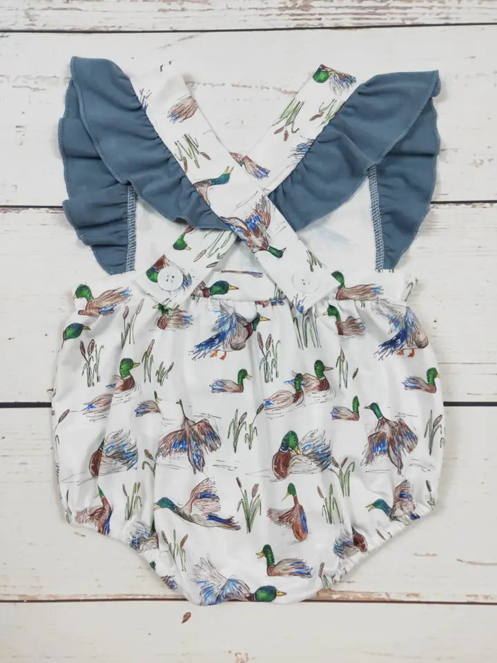 Girls Printed Duck Ruffle Bubble
