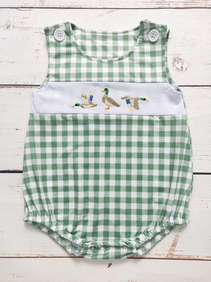 Boys Checkered Duck Applique Bubble