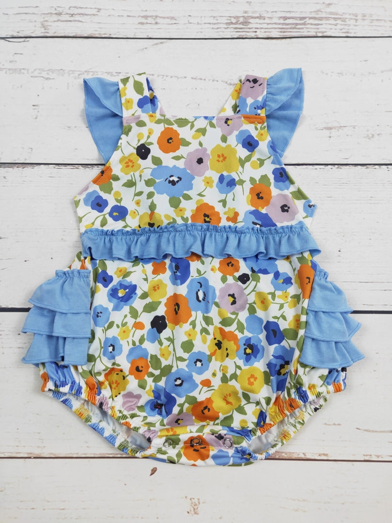 Girls Floral Ruffle Bubble