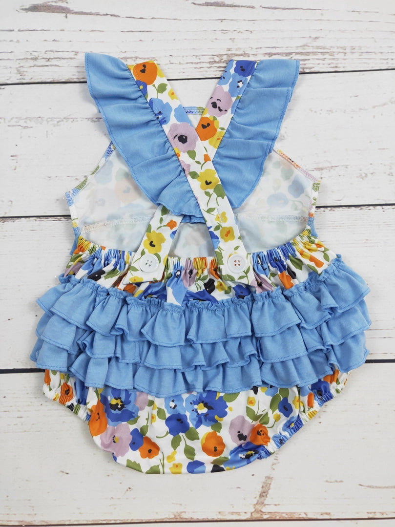Girls Floral Ruffle Bubble