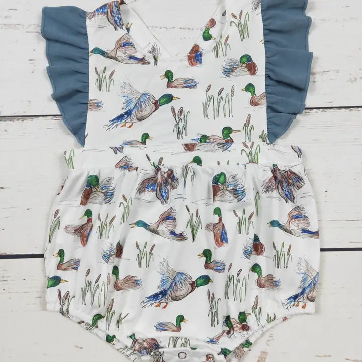 Girls Printed Duck Ruffle Bubble