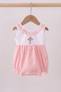 Girls Pink Embroidered Cross Bubble